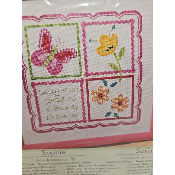 Bucilla Sophie Birth Record Counted Cross Stitch Kit 11.5”x11.5 2006 Vintage - Picture 4 of 5